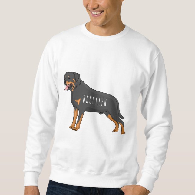 Tecknad av Rottweiler-hund Lång Ärmad Tröja (Framsida)