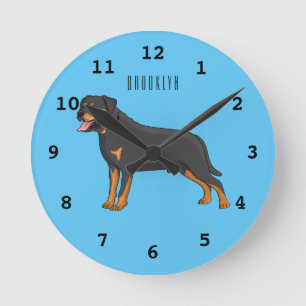 Tecknad av Rottweiler-hund Rund Klocka