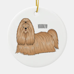 Tecknad av Shih tzu-hund för långa hårhår Julgransprydnad Keramik