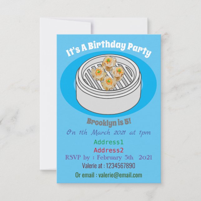 Tecknad av Shumai dim sum Inbjudningar (Framsida)