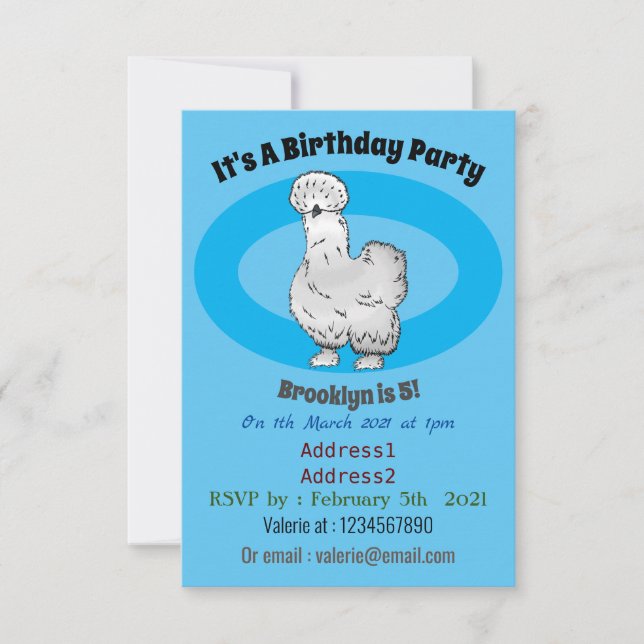 Tecknad av silkie-kyckling inbjudningar (Framsida)