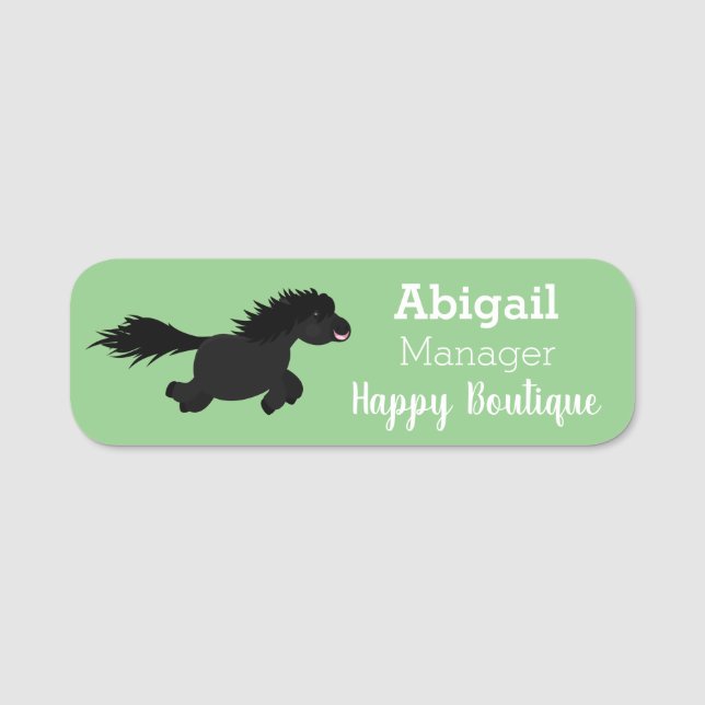 Tecknad av slam från Shetland pony Namnbricka (Framsida)