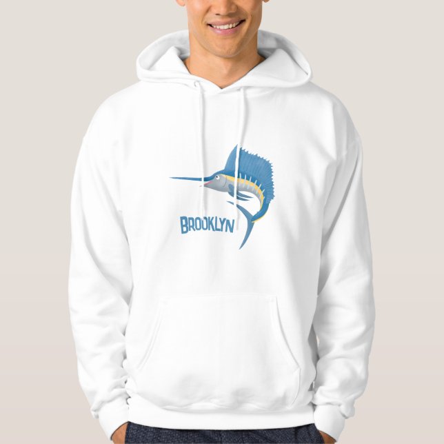 Tecknad av svärdfisksegelfiskens roligt hoodie (Framsida)