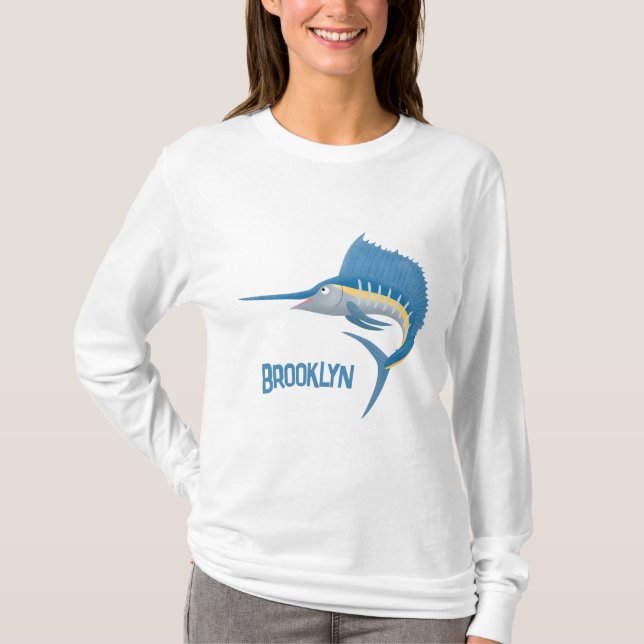 Tecknad av svärdfisksegelfiskens roligt t shirt (Framsida)