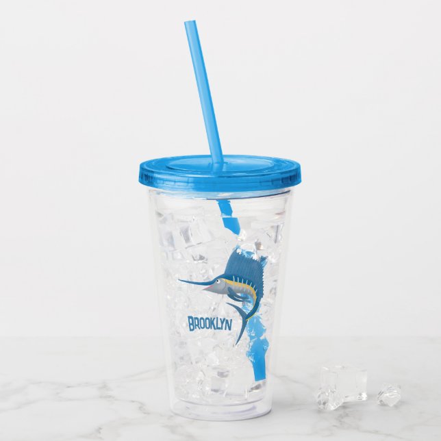 Tecknad av svärdfisksegelfiskens roligt take away mugg (Framsida Ice)