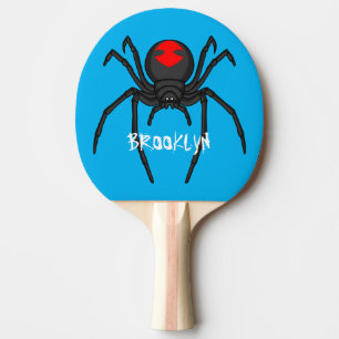 Tecknad av svartvit spindelspindel pingisracket