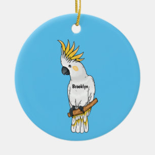Tecknad av svavelkantig cockatoo-fågel julgransprydnad keramik