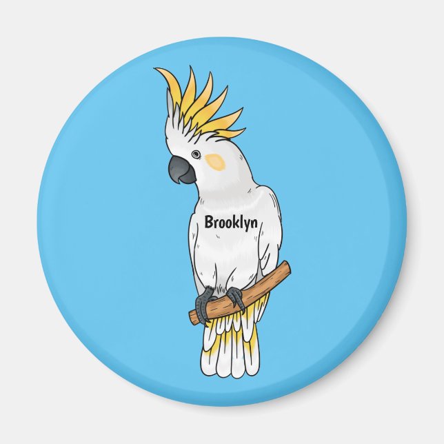 Tecknad av svavelkantig cockatoo-fågel magnet (Framsidan)