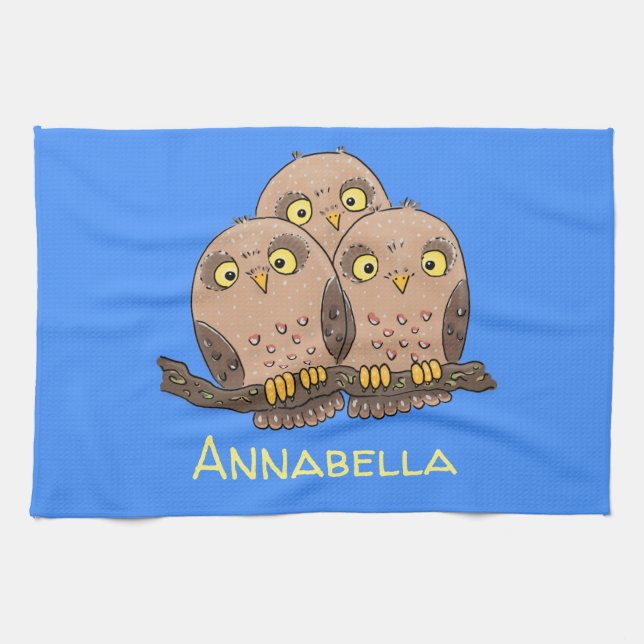 Tecknad av trio- Cute baby uggla Kökshandduk (Horisontell)