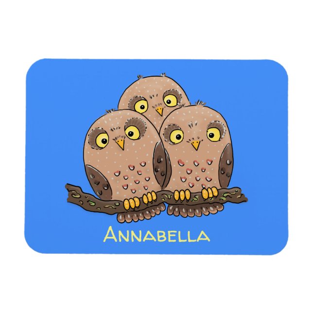 Tecknad av trio- Cute baby uggla Magnet (Horisontell)