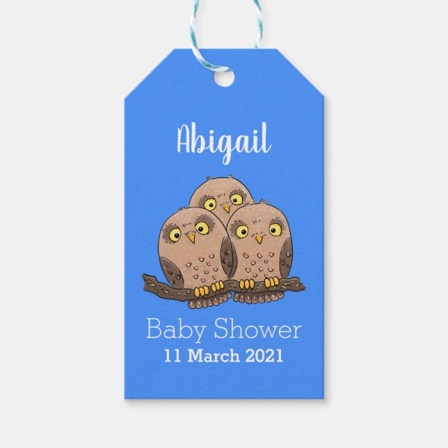 Tecknad av trio- Cute baby uggla Presentetikett (Framsidan)