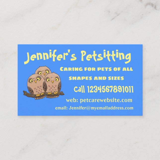 Tecknad av trio- Cute baby uggla Visitkort (Framsida)