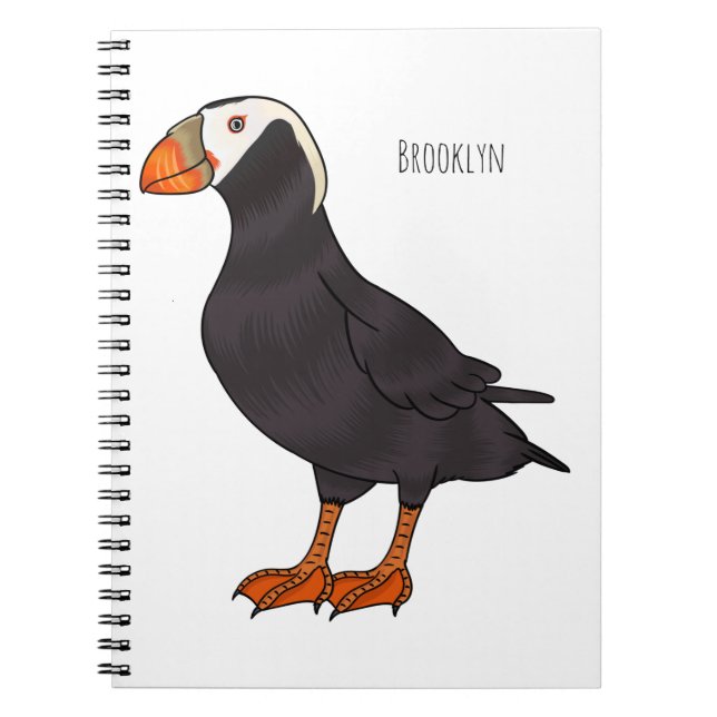 Tecknad av tuftad puffin-fågel anteckningsbok (Framsidan)