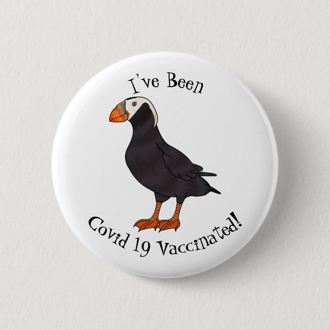 Tecknad av tuftad puffin-fågel knapp (Framsida)