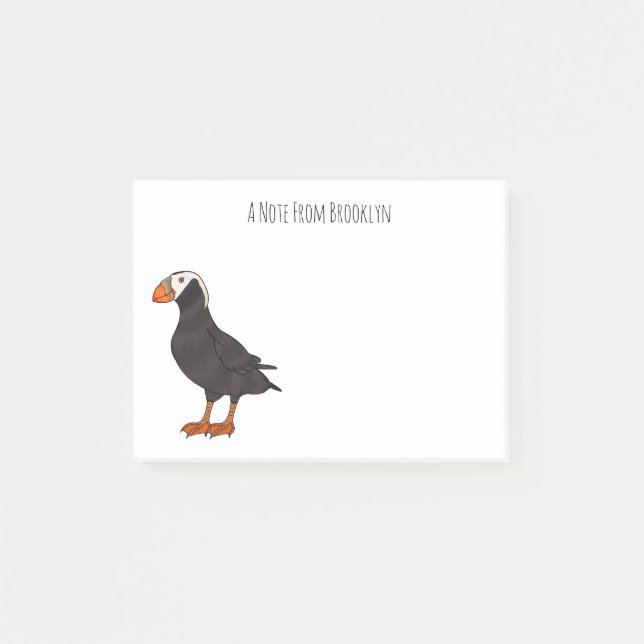 Tecknad av tuftad puffin-fågel post-it block (Framsida)