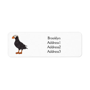 Tecknad av tuftad puffin-fågel returadress etikett