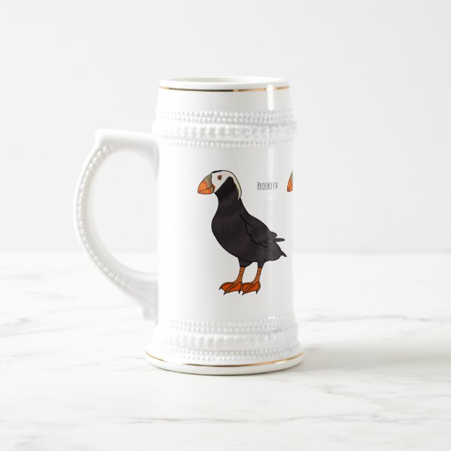 Tecknad av tuftad puffin-fågel  sejdel (Vänster)
