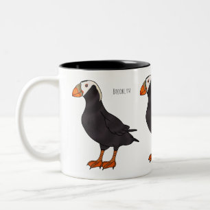 Tecknad av tuftad puffin-fågel Två-Tonad mugg
