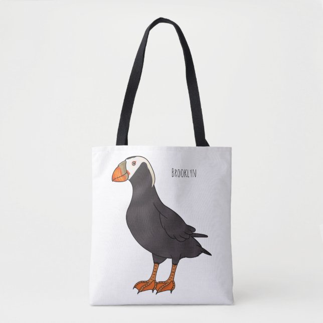 Tecknad av tuftad puffin-fågel tygkasse (Framsida)