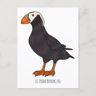 Tecknad av tuftad puffin-fågel vykort