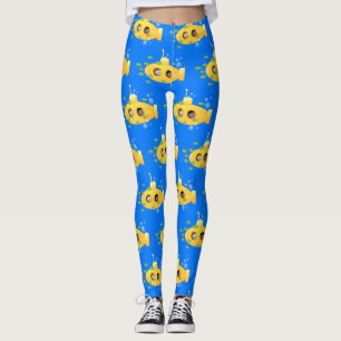 Tecknad av undervattensfisk av akut gult leggings