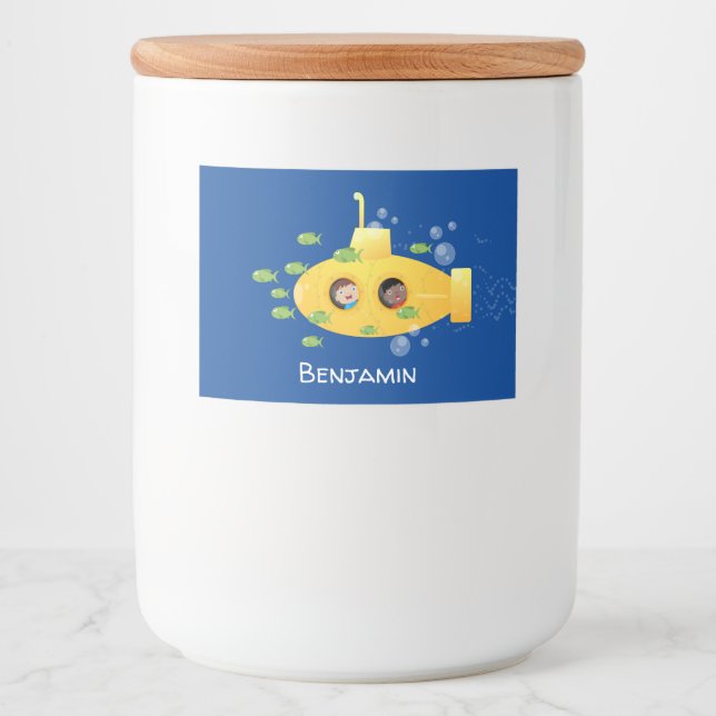 Tecknad av undervattensfisk av akut gult mat etiketter (Framsida)