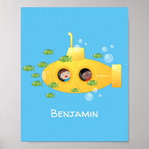 Tecknad av undervattensfisk av akut gult poster