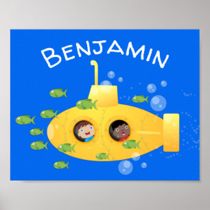 Tecknad av undervattensfisk av akut gult poster