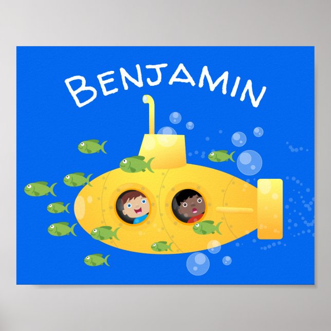 Tecknad av undervattensfisk av akut gult poster (Framsidan)