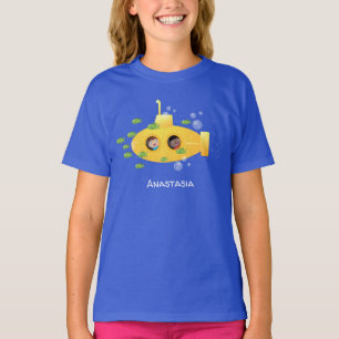 Tecknad av undervattensfisk av akut gult t shirt