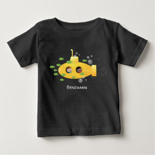 Tecknad av undervattensfisk av akut gult t shirt