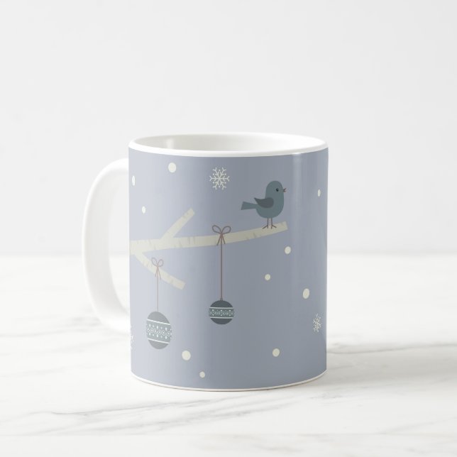 Tecknad av vinterskogar (träd) (strupfåglar) (Vint Kaffemugg (Framsida vänster)