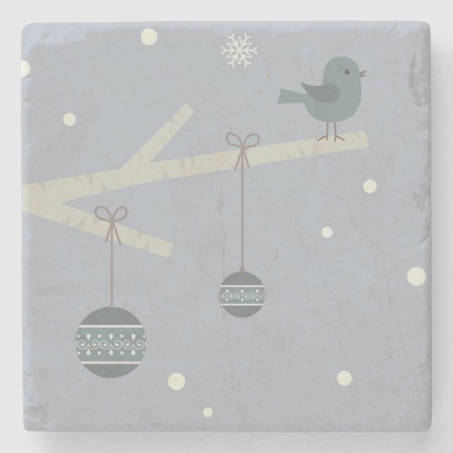 Tecknad av vinterskogar (träd) (strupfåglar) (Vint Stenunderlägg (Framsidan)