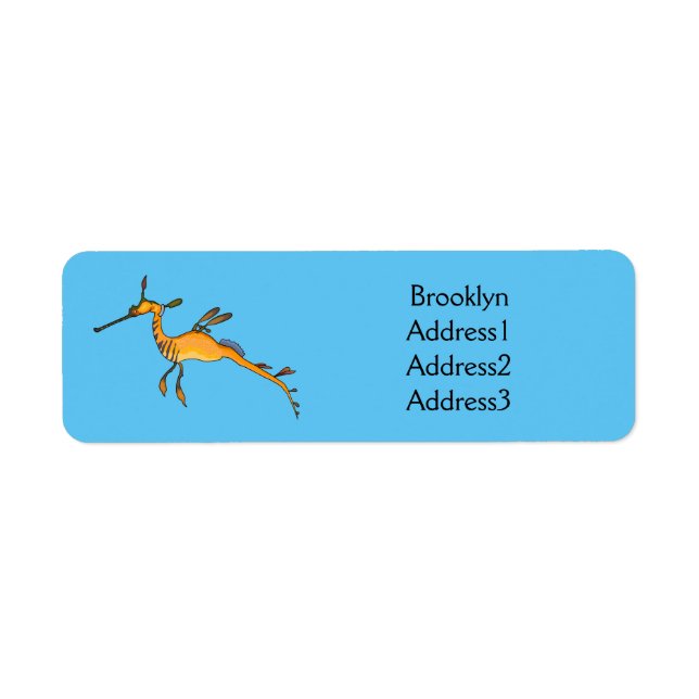 Tecknad av Weedy Seadragon Returadress Etikett (Framsidan)