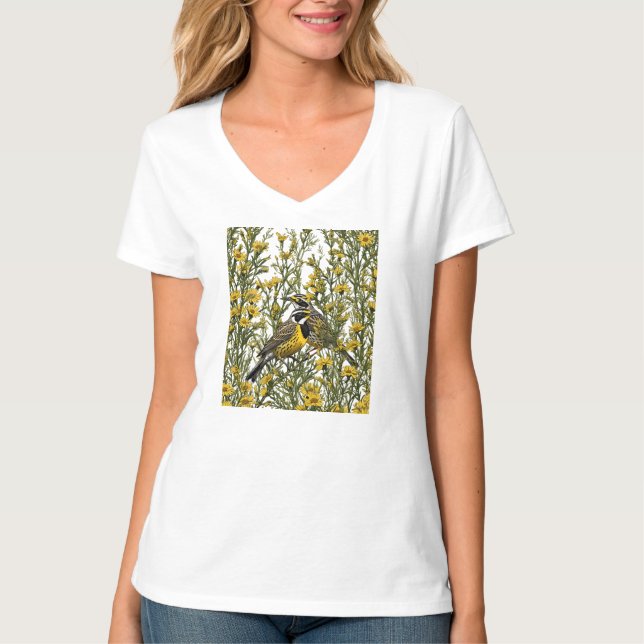 Tecknad av Westernt Meadowlark 2 T Shirt (Framsida)