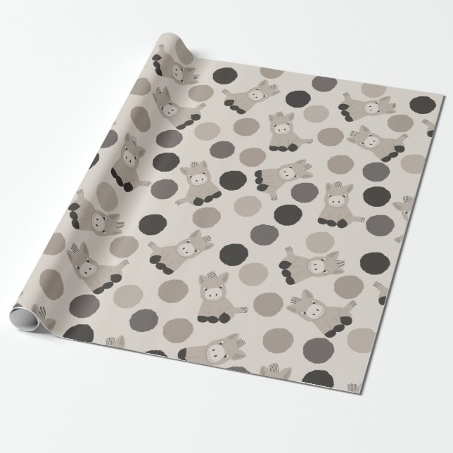 Tecknad Baby Donkey Patterned Presentpapper (Utrullad)