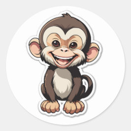 Tecknad Baby Monkey Laughing Runt Klistermärke