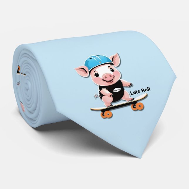 Tecknad Baby Pig Riding A Skateboard Lets Roll. Slips (Rullad)