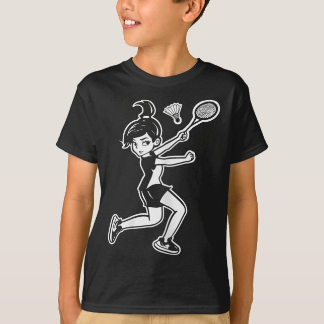 Tecknad Badminton Kvinna Fjäderboll Spelare  T Shirt (Framsida)