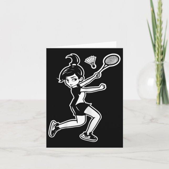 Tecknad Badminton Woman Shuttle Player Kort (Framsida)