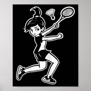 Tecknad Badminton Woman Shuttle Player Poster