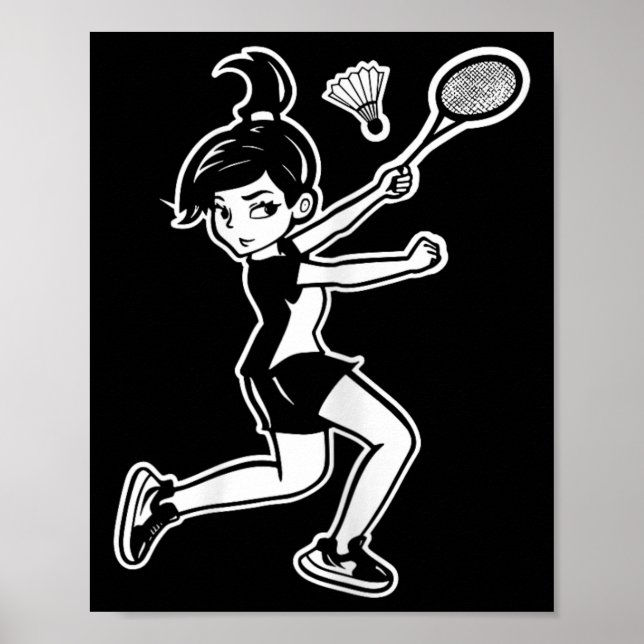 Tecknad Badminton Woman Shuttle Player Poster (Framsidan)