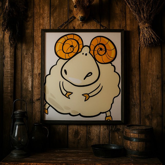 Tecknad bagg med krulliga horn poster (Skapare uppladdad)