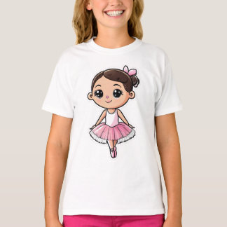 Tecknad Ballerina Rosa Tutu Hair Bow Mörk Hair T Shirt
