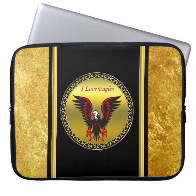 Tecknad Band Svart och rödörn med guld-folie Laptop Sleeve (Framsidan)