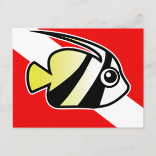 Tecknad Bannerfish Dive Flagga Vykort