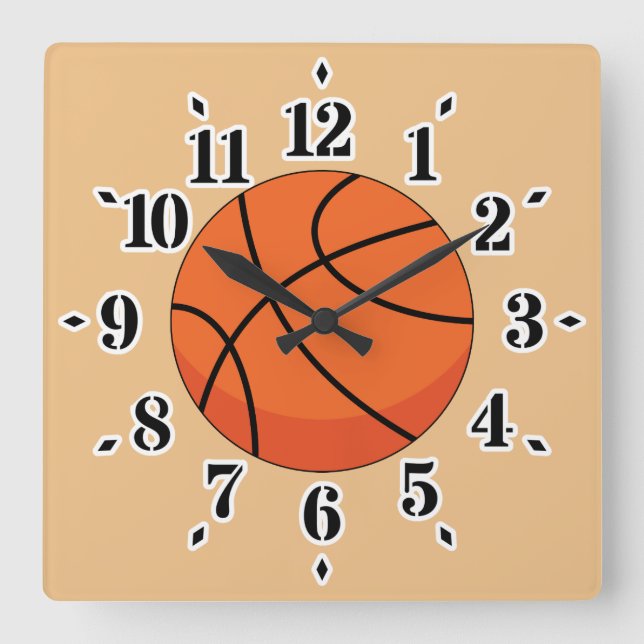 Tecknad Basketball Boll Fyrkantig Klocka (Framsida)