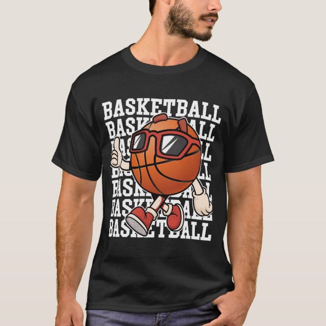 Tecknad Basketboll med solglasögon Thumbs Up Sport T Shirt (Framsida)