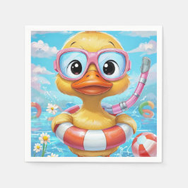 Tecknad Bassäng Party Anka med norkel och Simma Pappersservett