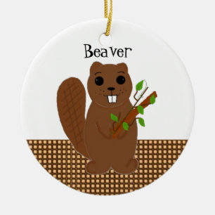 Tecknad bäver julgransprydnad keramik